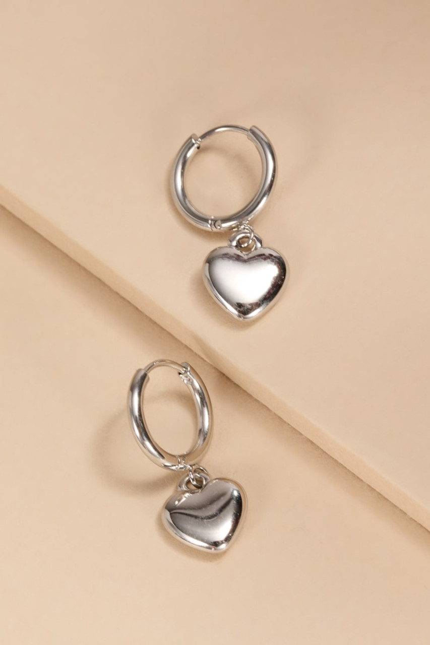 Ursula Stainless Steel Heart Charm Hoop Earrings