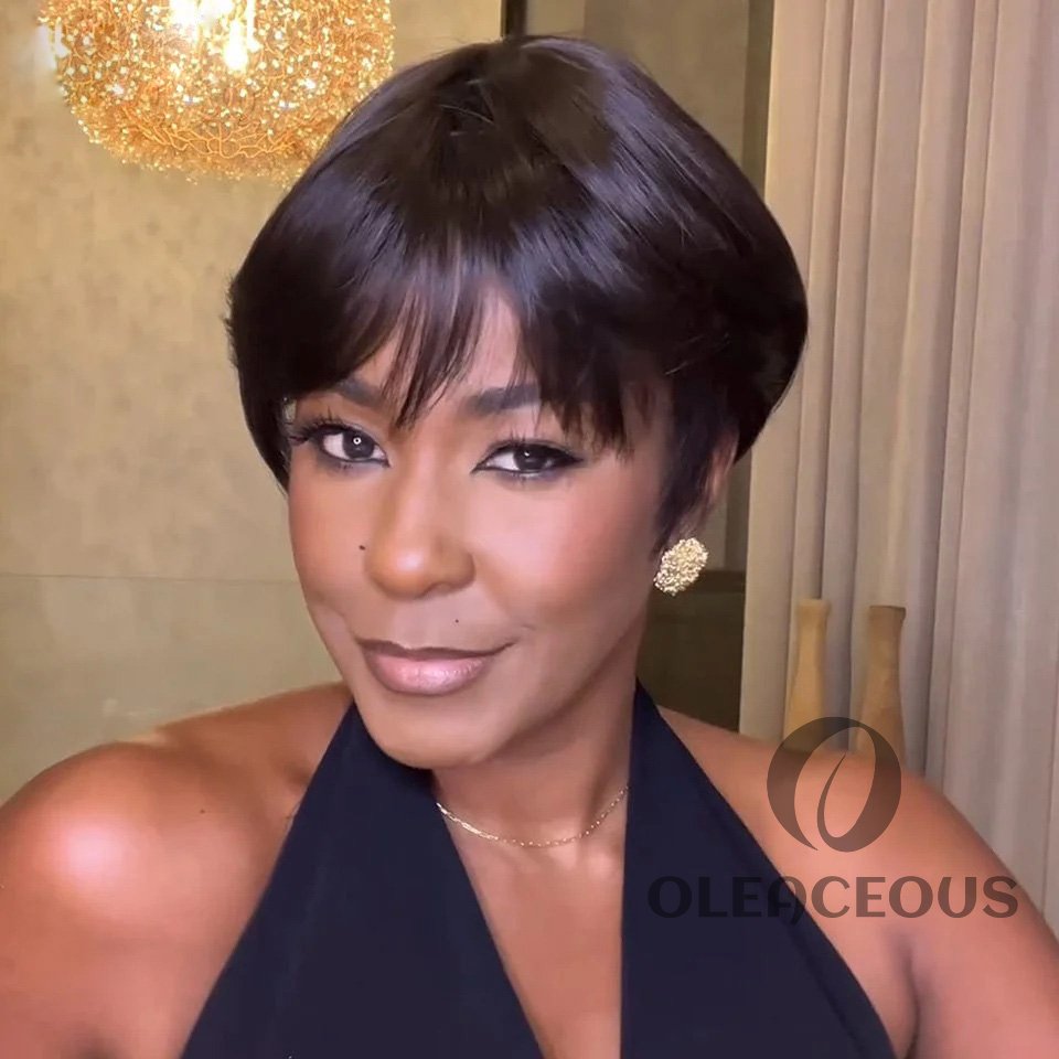 Glueless Short Bob Wigs with Bang Natural Black Color