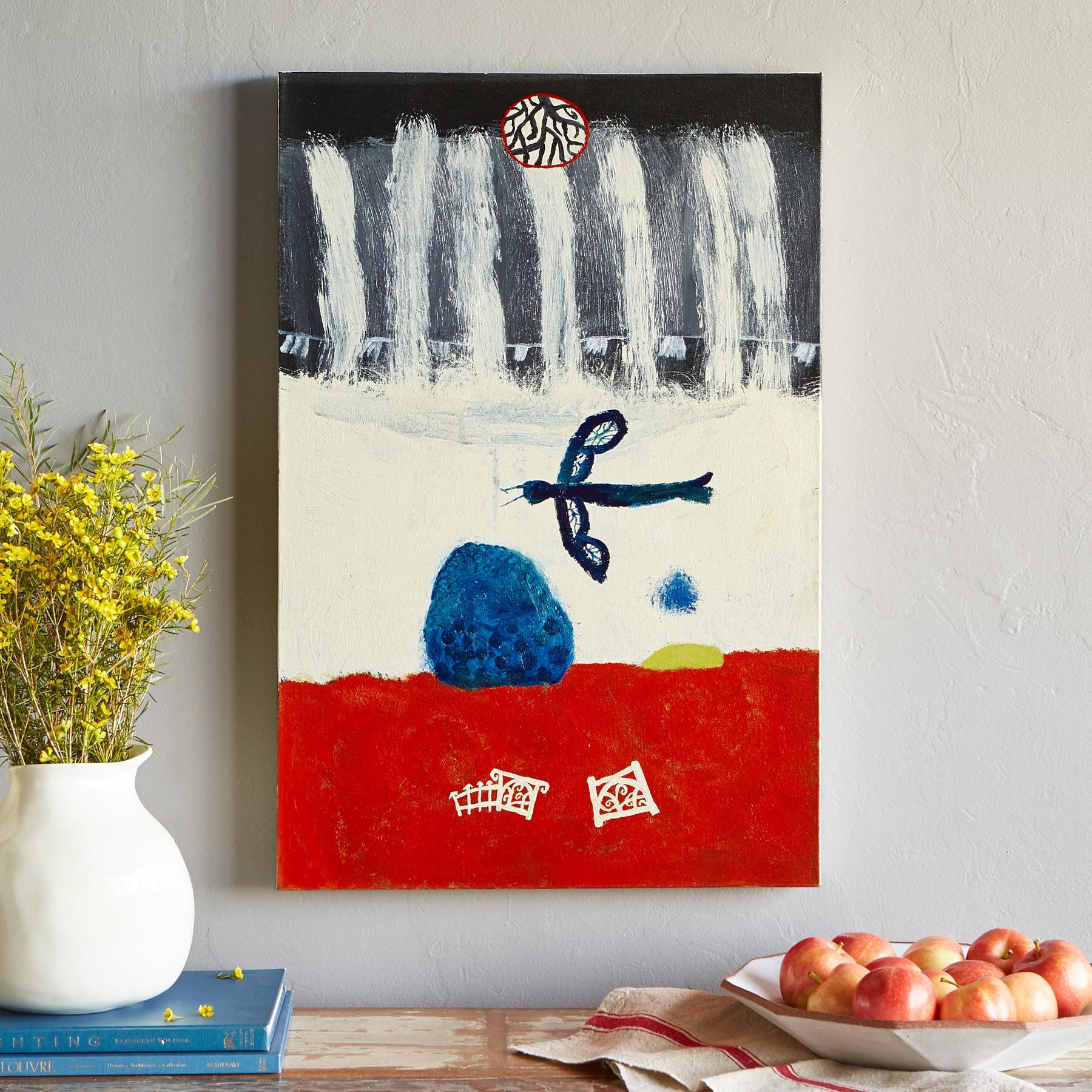 Rain & Dragonfly Over Pond Painting