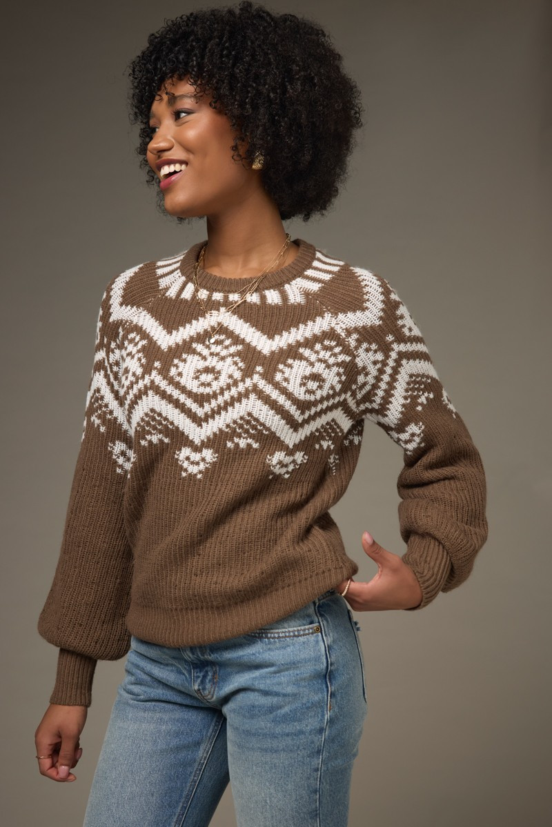 Marilyn Fairisle Pullover Sweater Brown