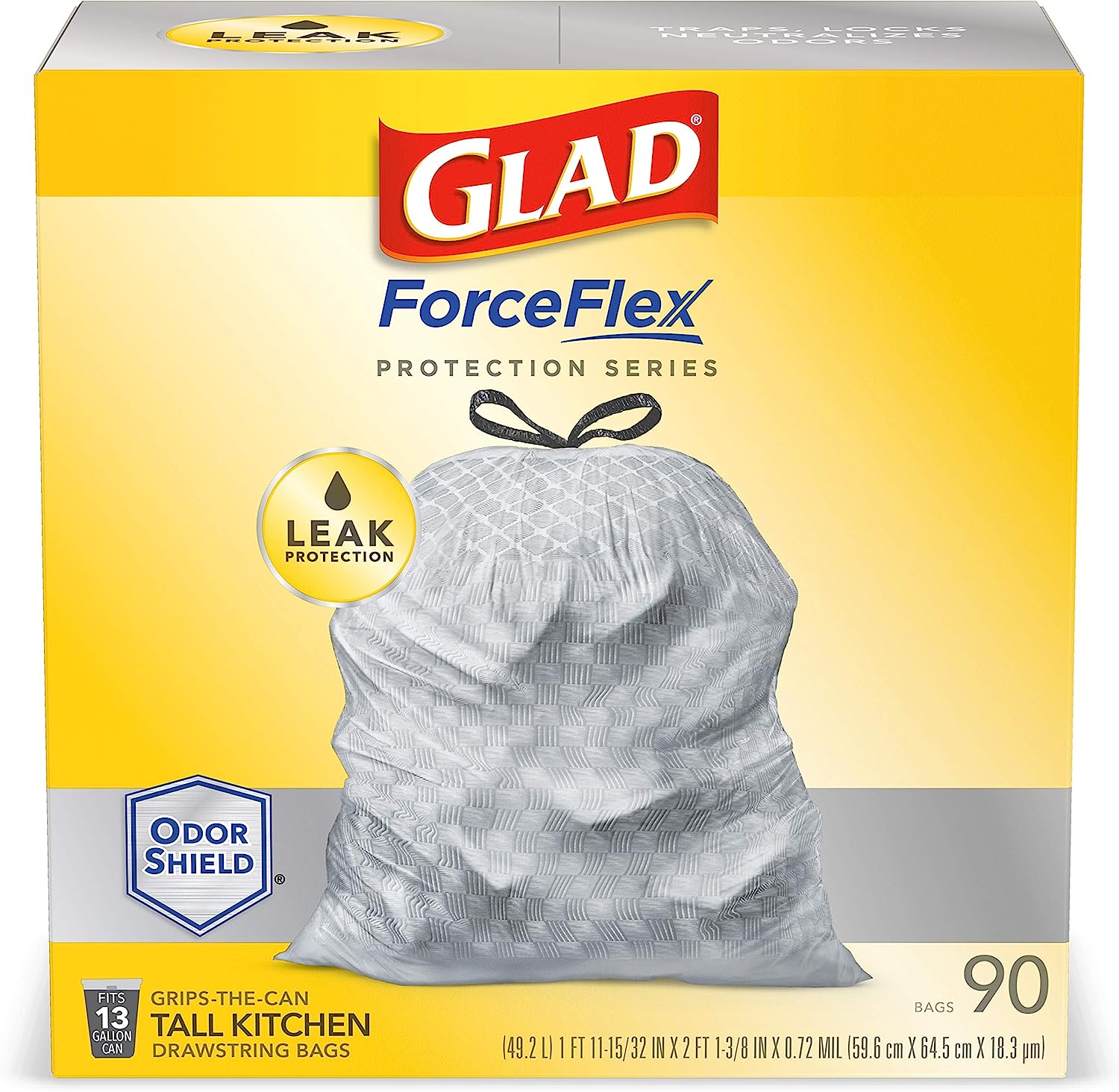Glad Protection Series Force Flex Drawstring Fresh Clean Odor Shield 13 Gallon 1/110ct