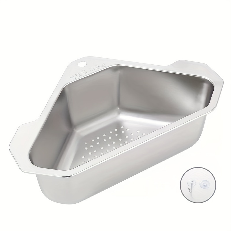 1pc Sink Triangle Drain Basket, Stainless Steel Fruit Skin Garbage Box, Sponge Rag Storage Basket, Sink Drain Filter Rack, Kitchen Accessories