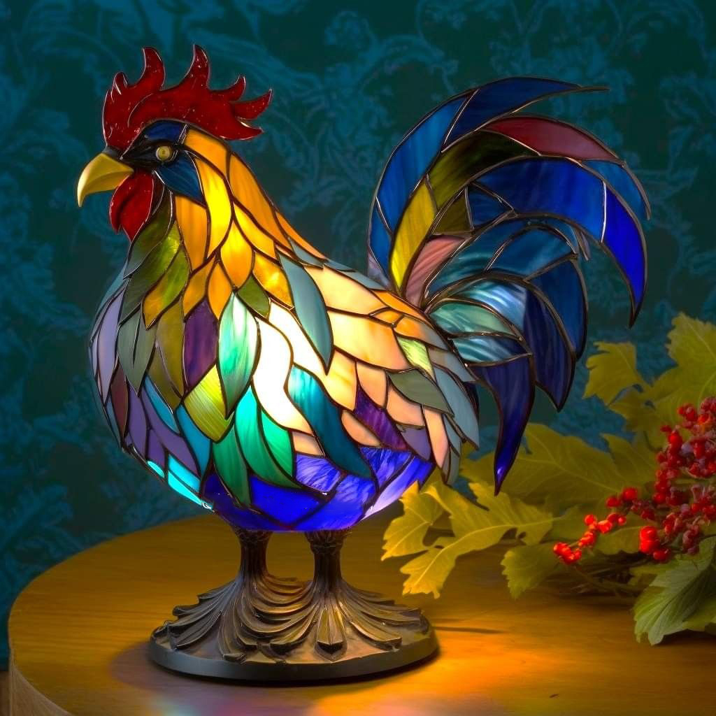 Rooster Stained Glass Table Lamp