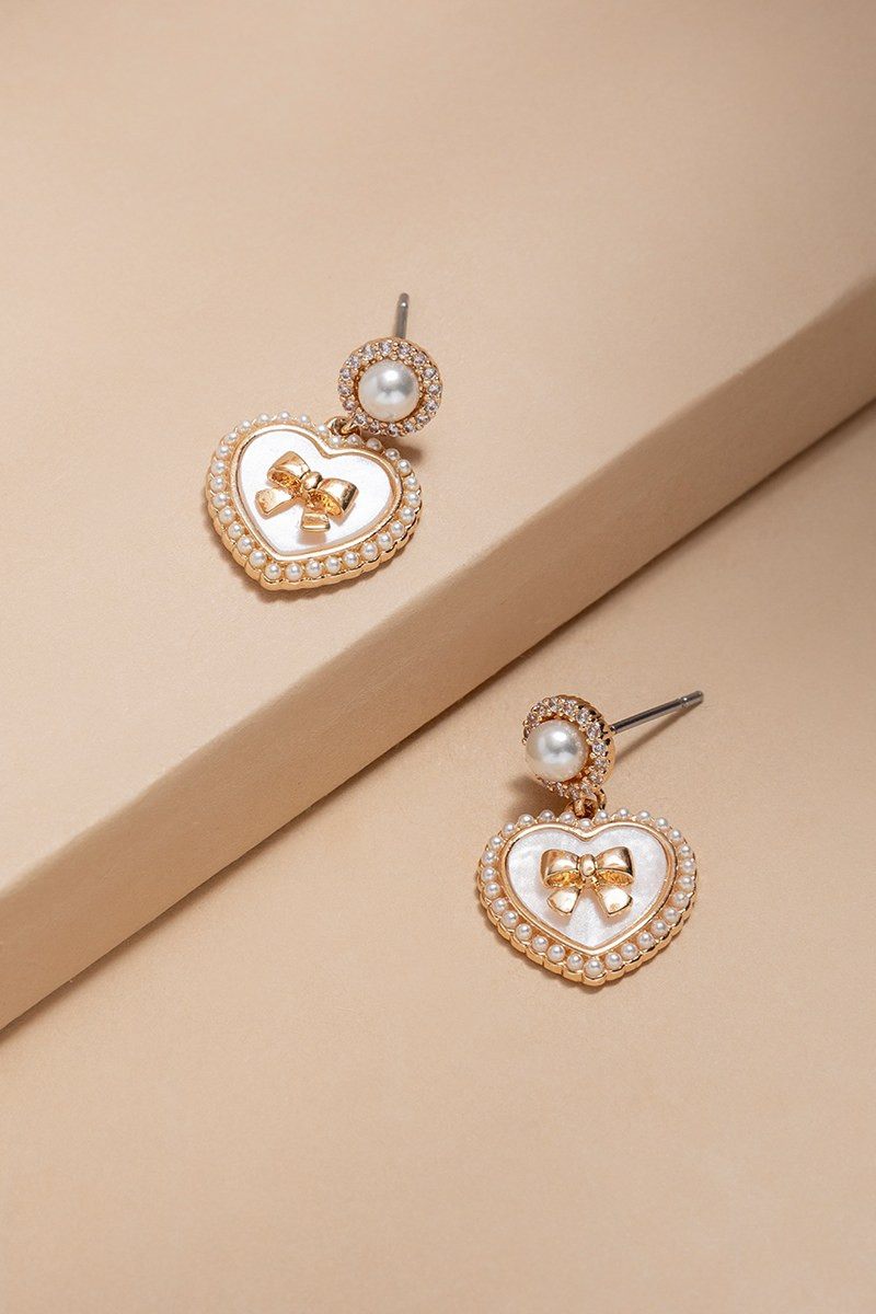 Nina Pearl Heart Drop Earrings