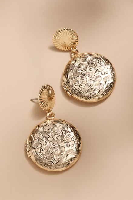 Reyna Embossed Locket Drop Earrings