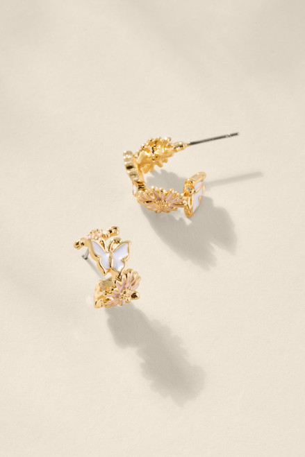 Stacy Flower Butterfly Huggie Earrings