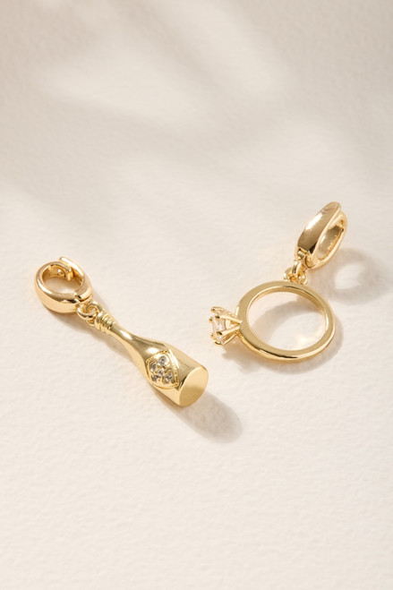 Engagement Ring and Champagne Bottle Charm Set Gold