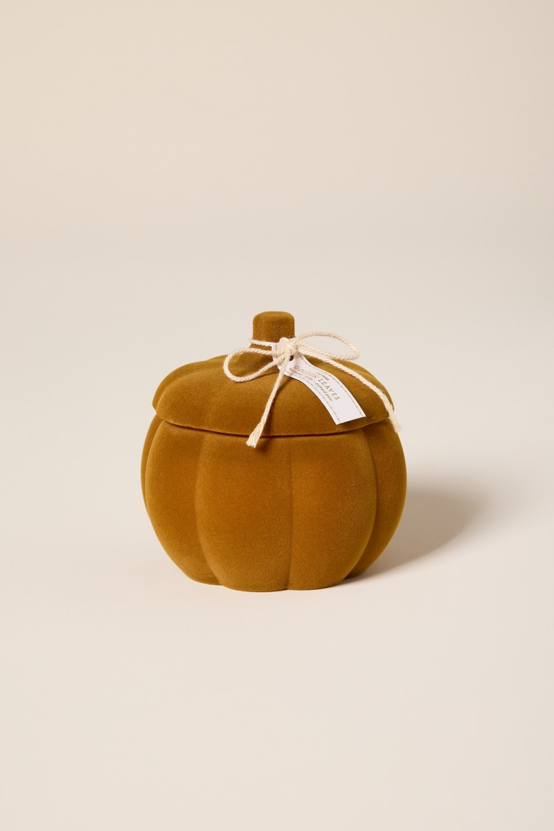Flocked Pumpkin Scented Candle Jar 13oz