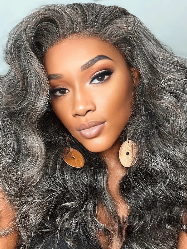 Salt And Pepper Wavy Glueless Gray Color wig