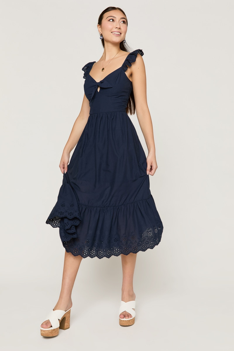 Layla Tie Front Eyelet Midi Dress