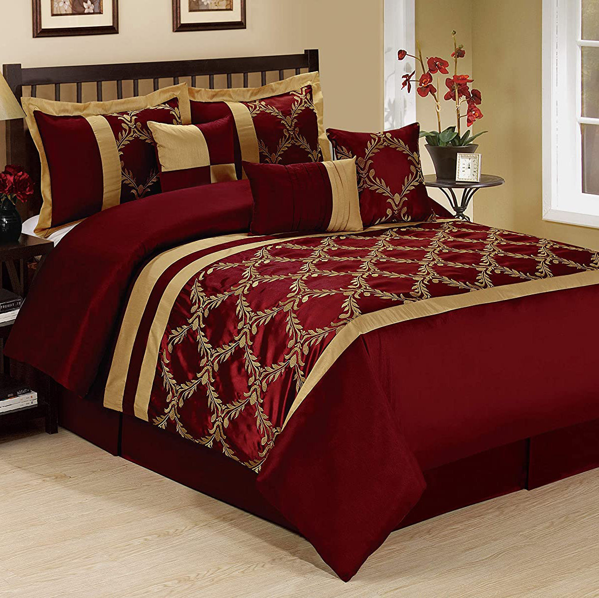 7 Piece Taffeta Fabric Embroideried Bed In A Bag Comforter Set-Claremont