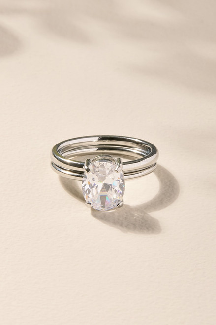 Oval Travel with Me Silver Ring Set