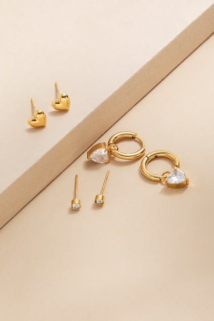Vera Stainless Steel Heart Earring Set