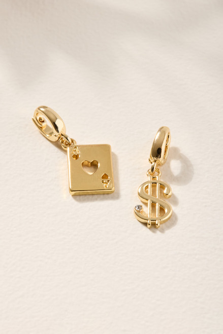 Playing Card and Money Sign Charm Set Gold
