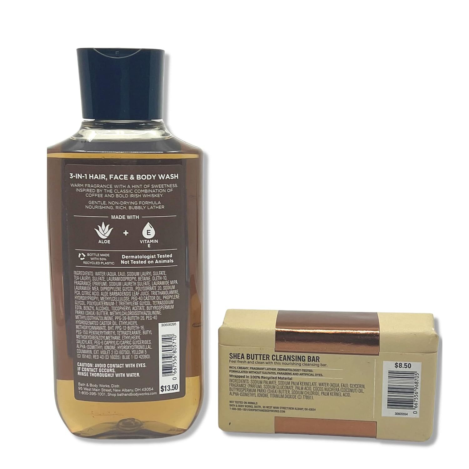 Bath & Body Works Coffee & Whiskey - 2 pc bundle - 3-in-1 Hair, Face & Body Wash 10oz - Cleansing Bar 5oz