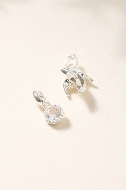 Banana and Crystal Charm Set Silver