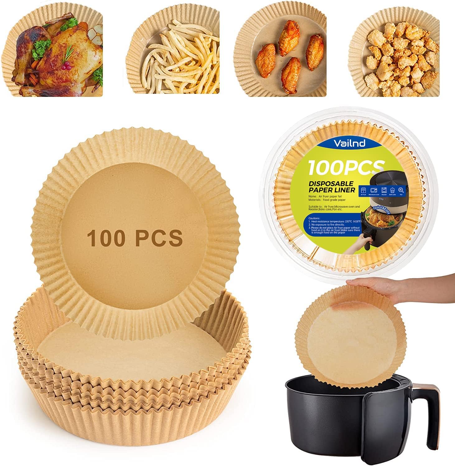 Air Fryer Paper Liners,125Pcs Parchment Paper, Air Fryer Disposable Paper Liner for Microwave, Non-Stick Air Fryer Liners Square Free of Bleach (8IN)