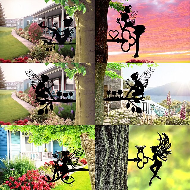 1pc Butterfly Fairy Shaped Silhouette Home Garden Yard Patio Outdoor Statue Stake Decoration Perfect For Birthdays Housewarming Gifts