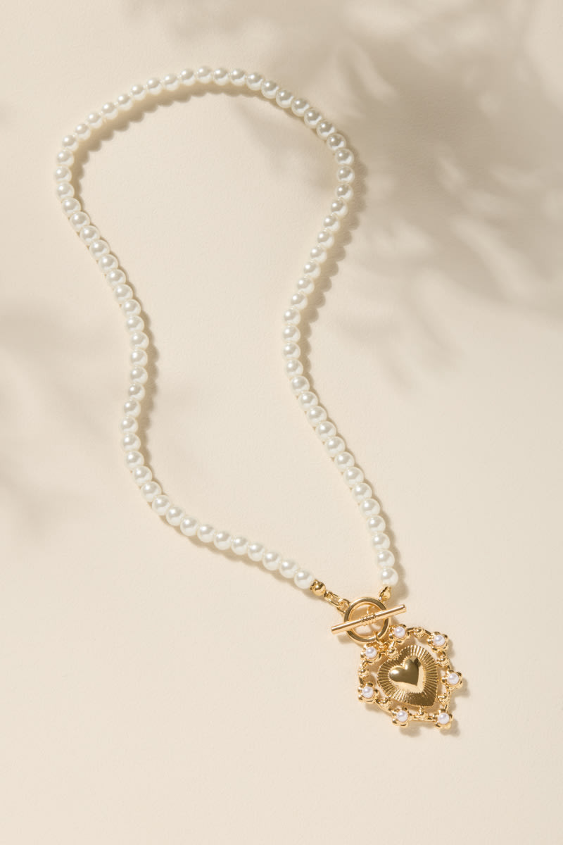 Marcy Heart Pendant Pearl Necklace