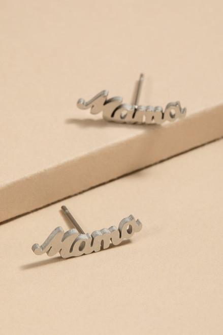 Mama Stainless Steel Silver Stud Earrings