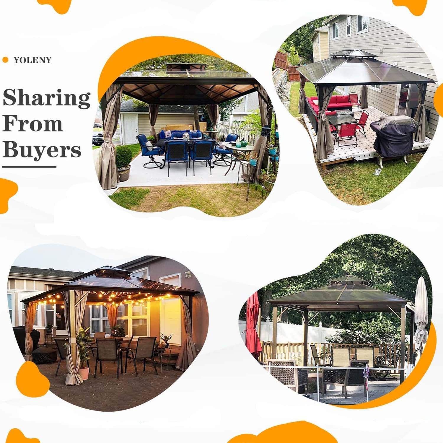 （Limit one per order）10'x13' Outdoor Polycarbonate Double Roof Hard Top Gazebo