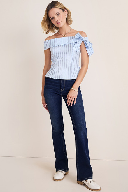 Dora Striped Bow Off Shoulder Top