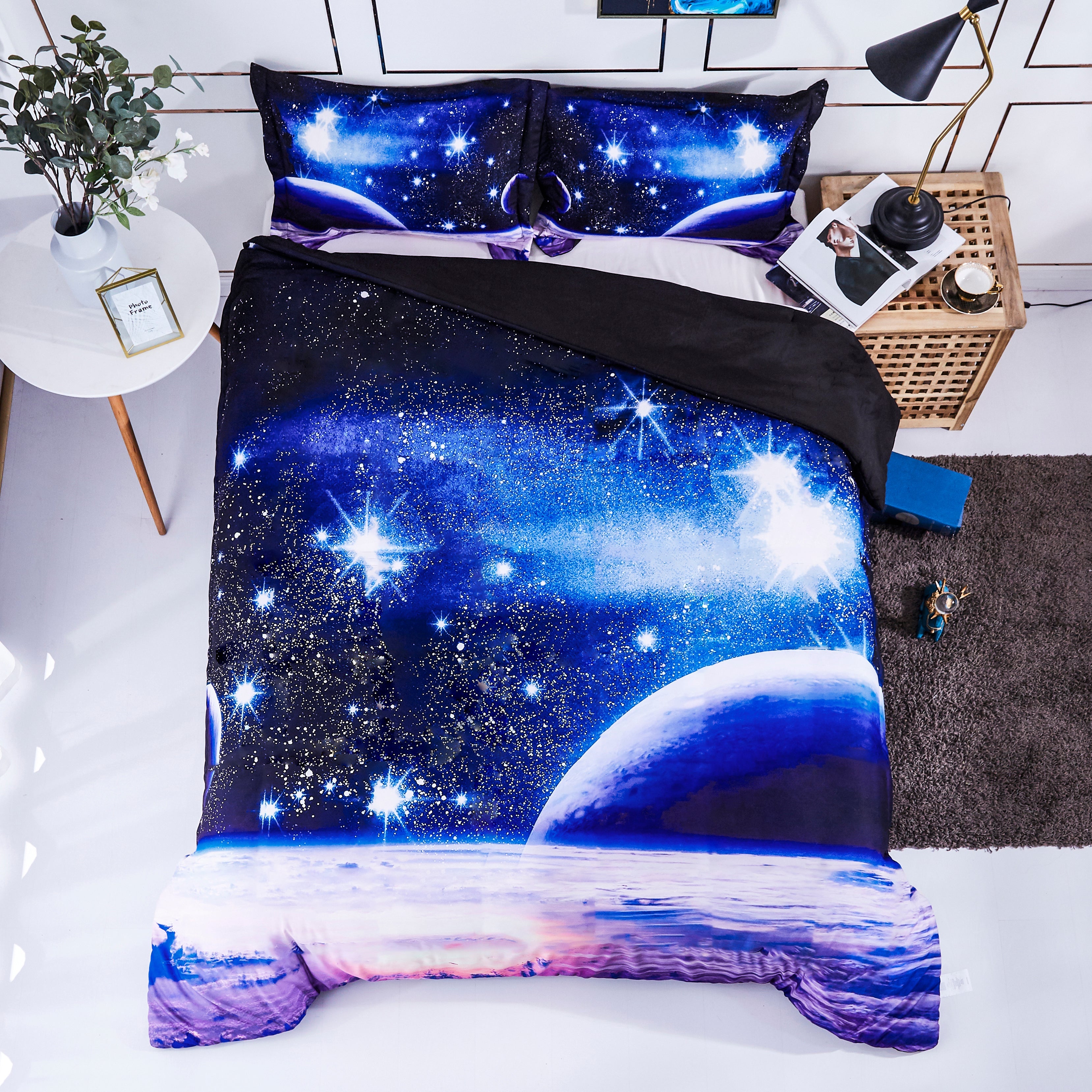 3D Universe Print Duvet Cover Set with Zipper Closure - Machine Washable