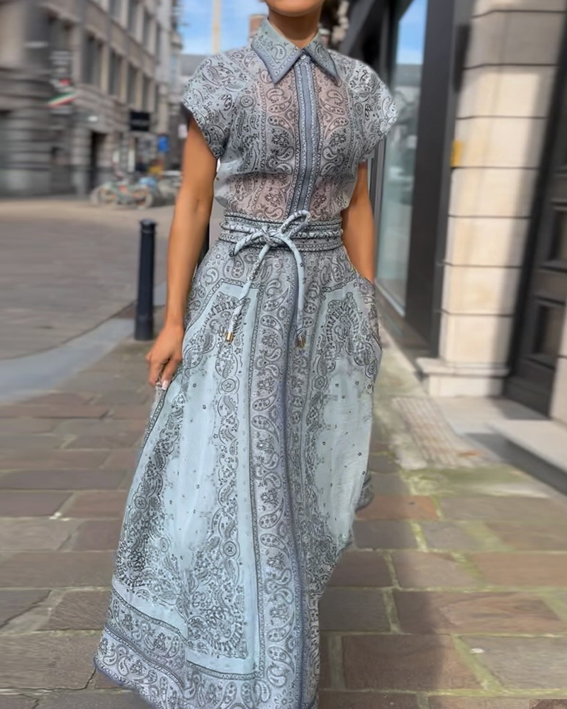 🔥Hot Sale 49% OFF! -- Lapel cashew flower print waist tie two-piece set