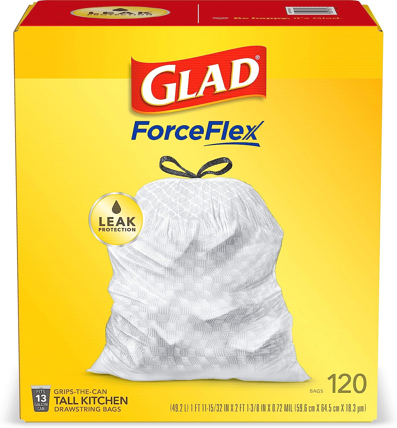 Glad Protection Series Force Flex Drawstring Fresh Clean Odor Shield 13 Gallon 1/110ct