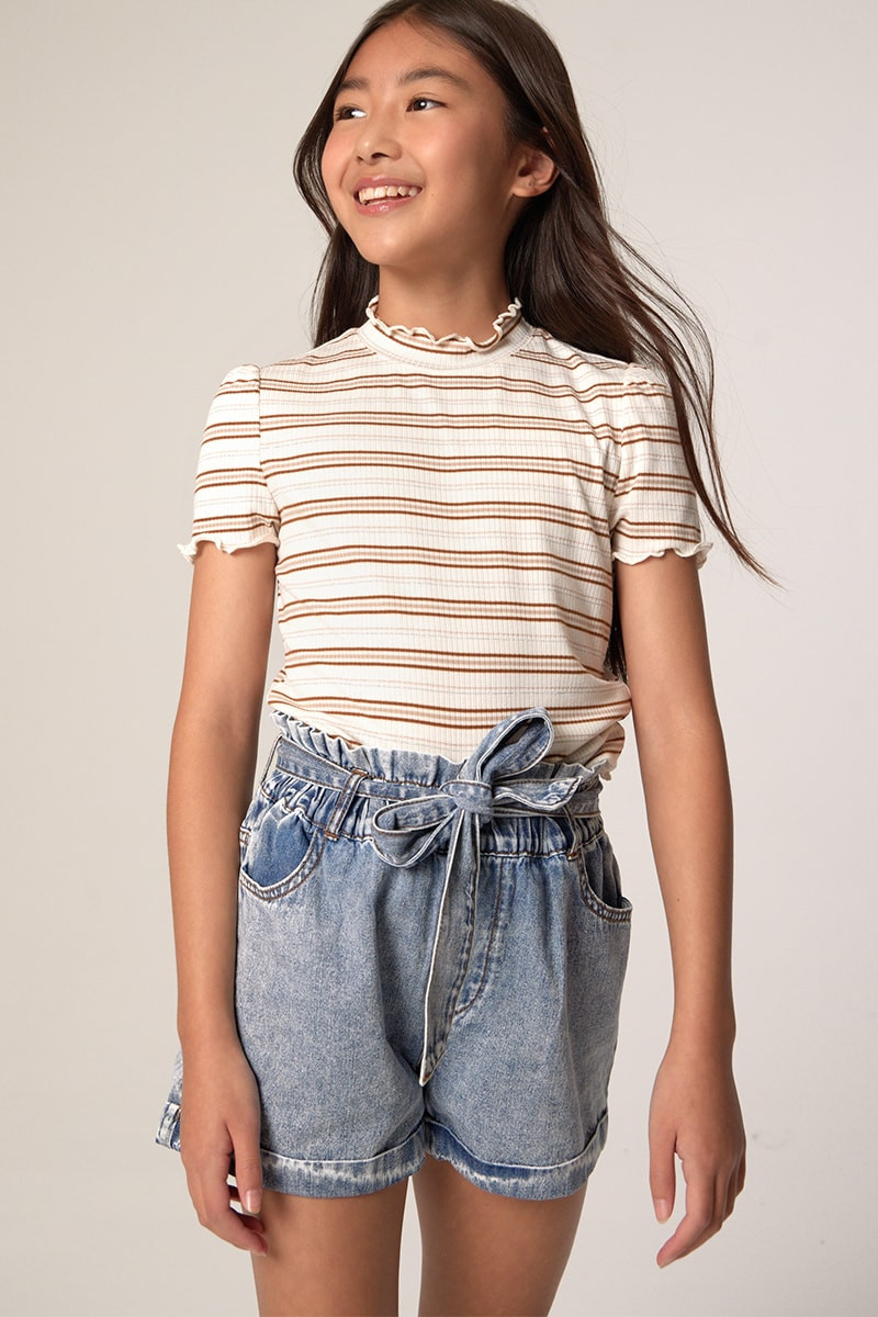 Hello Franki Harper Heritage Front Tie Acid Wash Shorts for girls