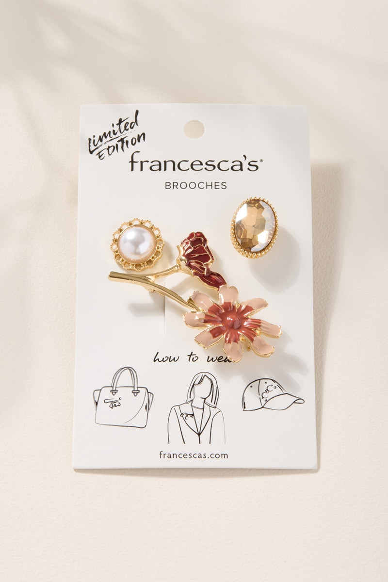 Marie Flower Pearl Brooch Set