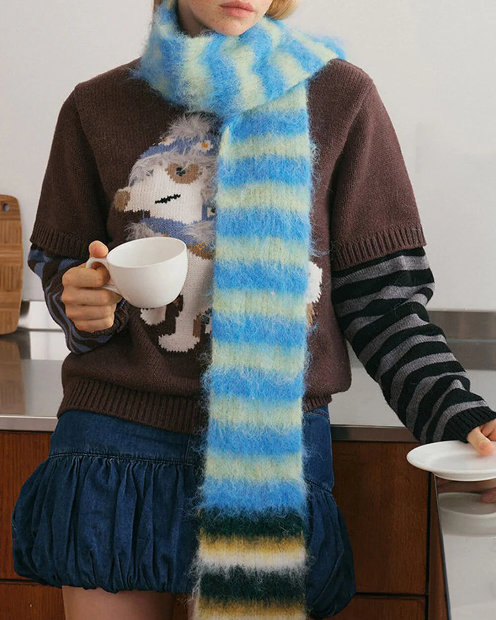 Frazzled English Woman Striped Scarf