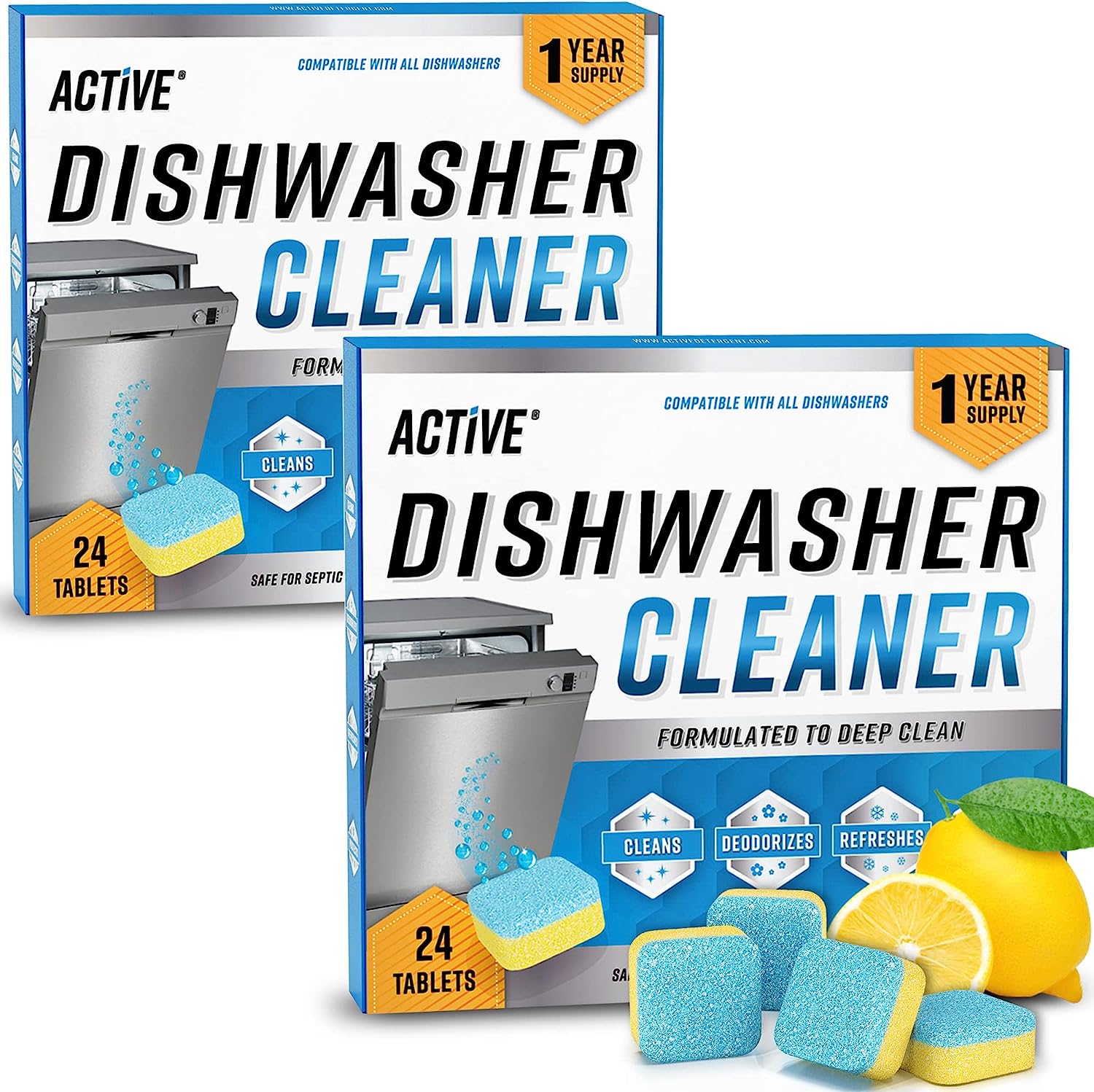 Dishwasher Cleaner Deodorizer Tablets 48 Pack - Value Size Deep Cleaning Descaler Pods Dish Washer Machine Clean, Heavy Duty & Septic Safe, Natural Limescale Remover, Hard Water, Calcium, Odor, Smell - Double Pack 48 Count