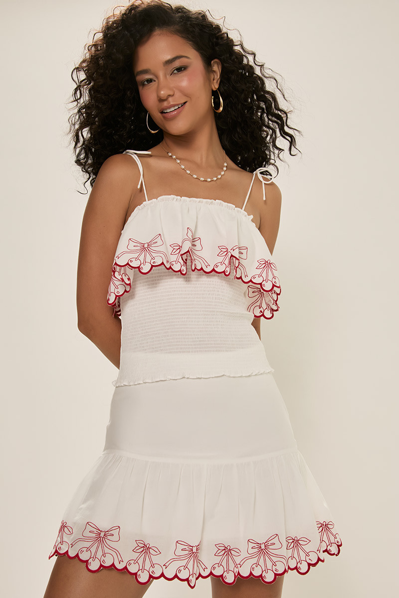 Margarita Embroidered Cherry Mini Skirt