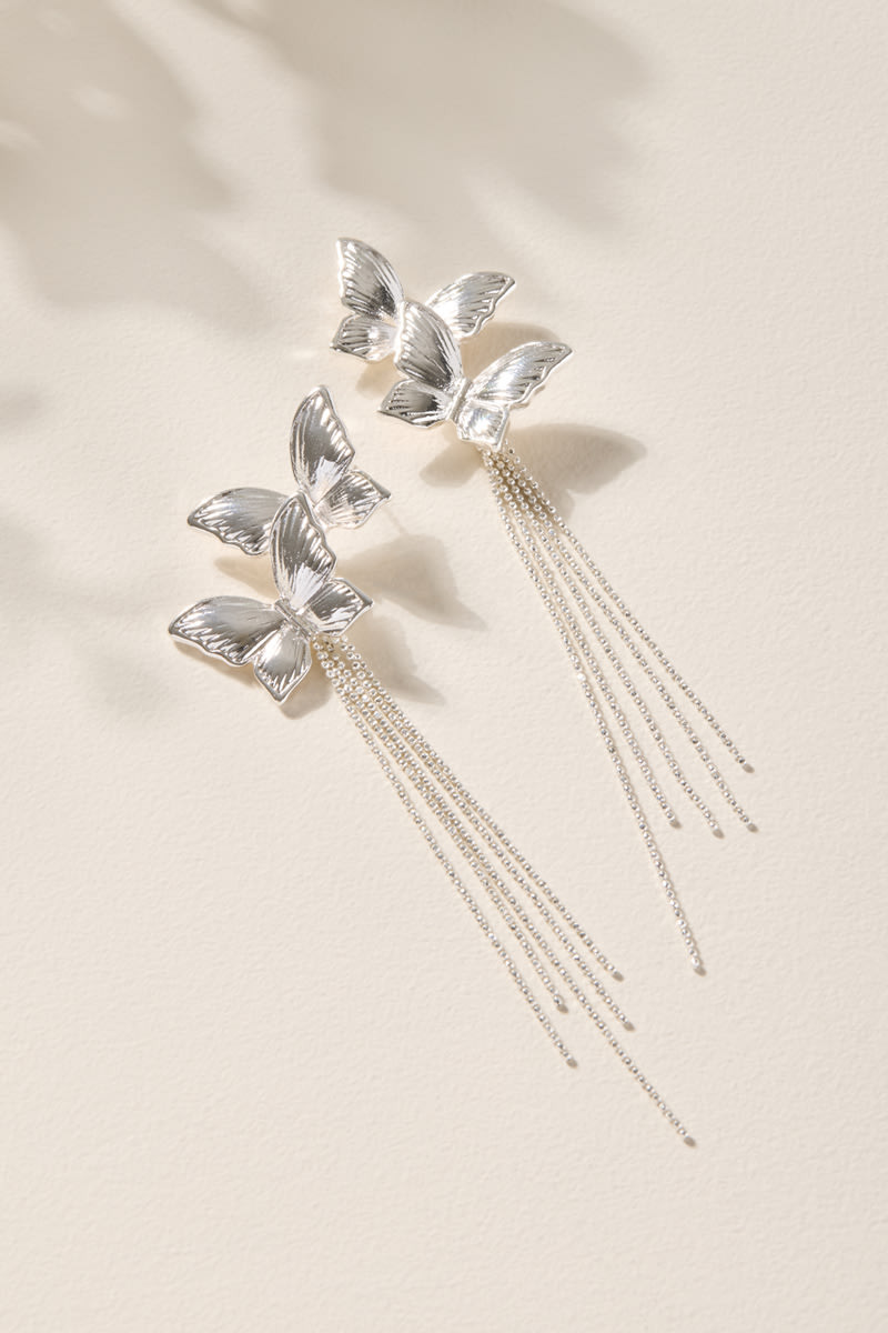 Amy Silver Tassel Butterfly Drop Earrings