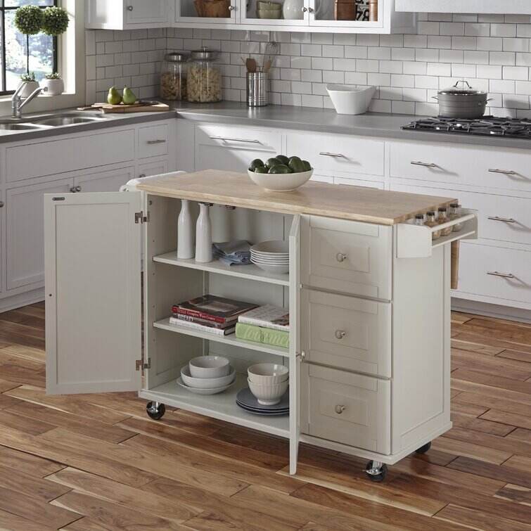 Kuhnhenn 53.5'' Wide Rolling Kitchen Cart with Solid Wood Top