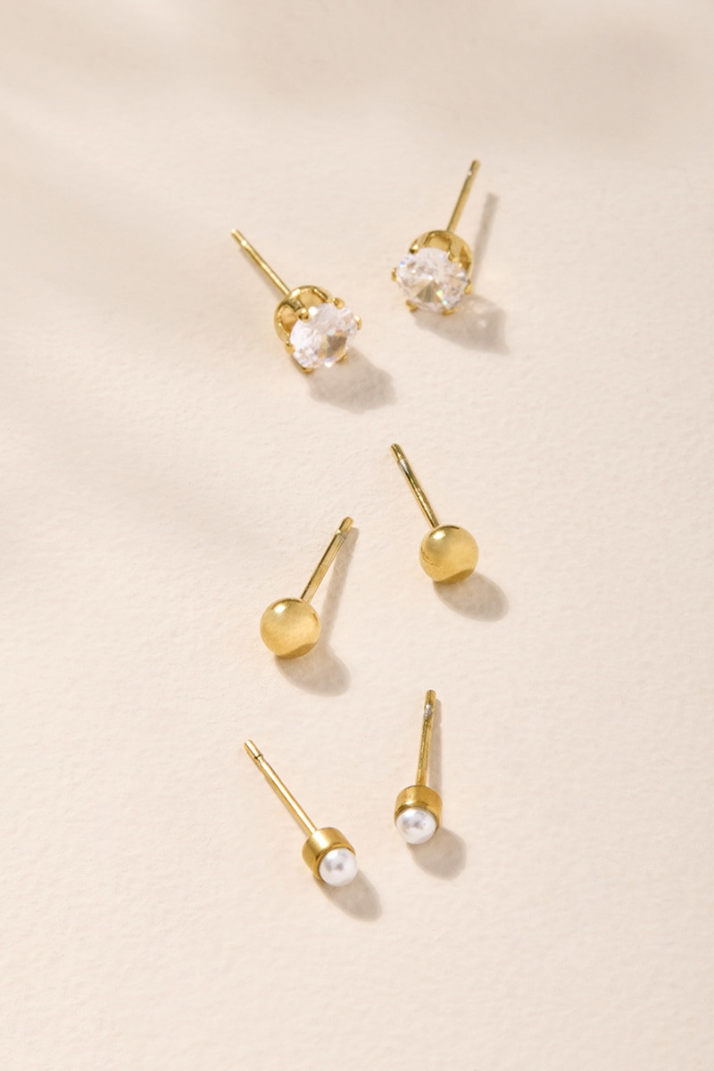Kelly Stainless Steel Gold Stud Earring Set