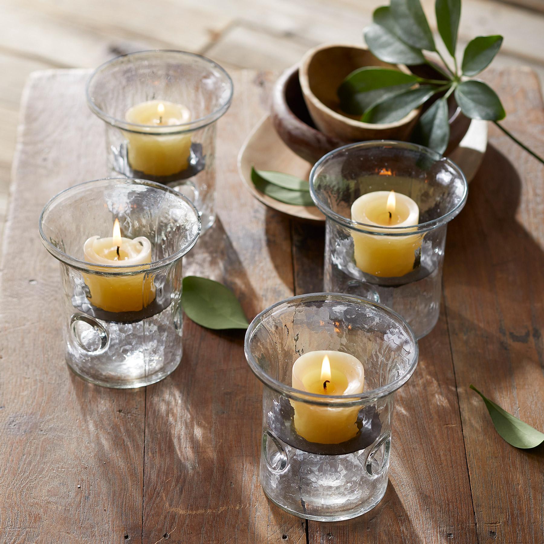 Blown Glass Tabletop Hurricanes Set