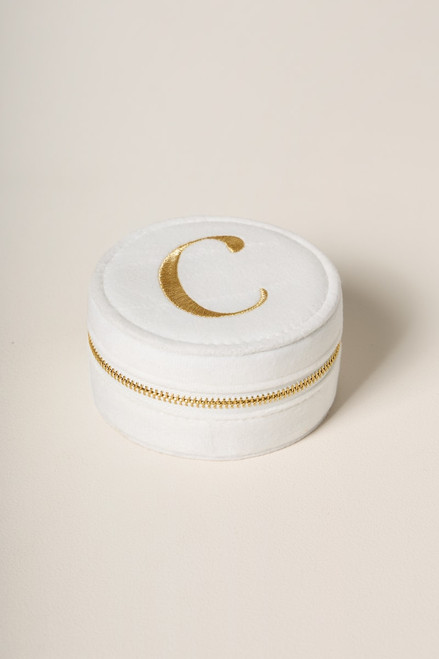 Ivory Round Initial Jewelry Box