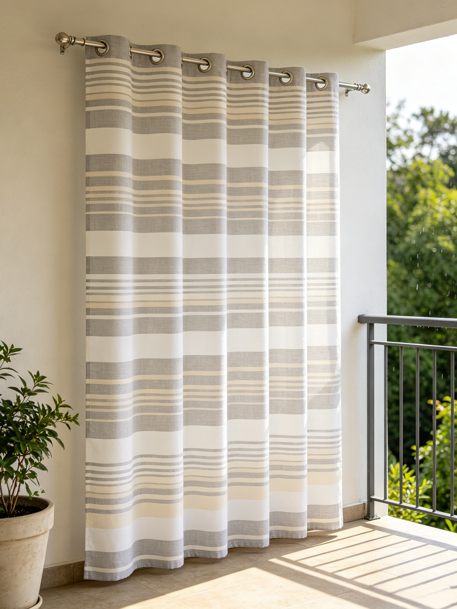 Striped Grommet Waterproof Light Filtering Outdoor and Indoor Curtains (1 Panel)