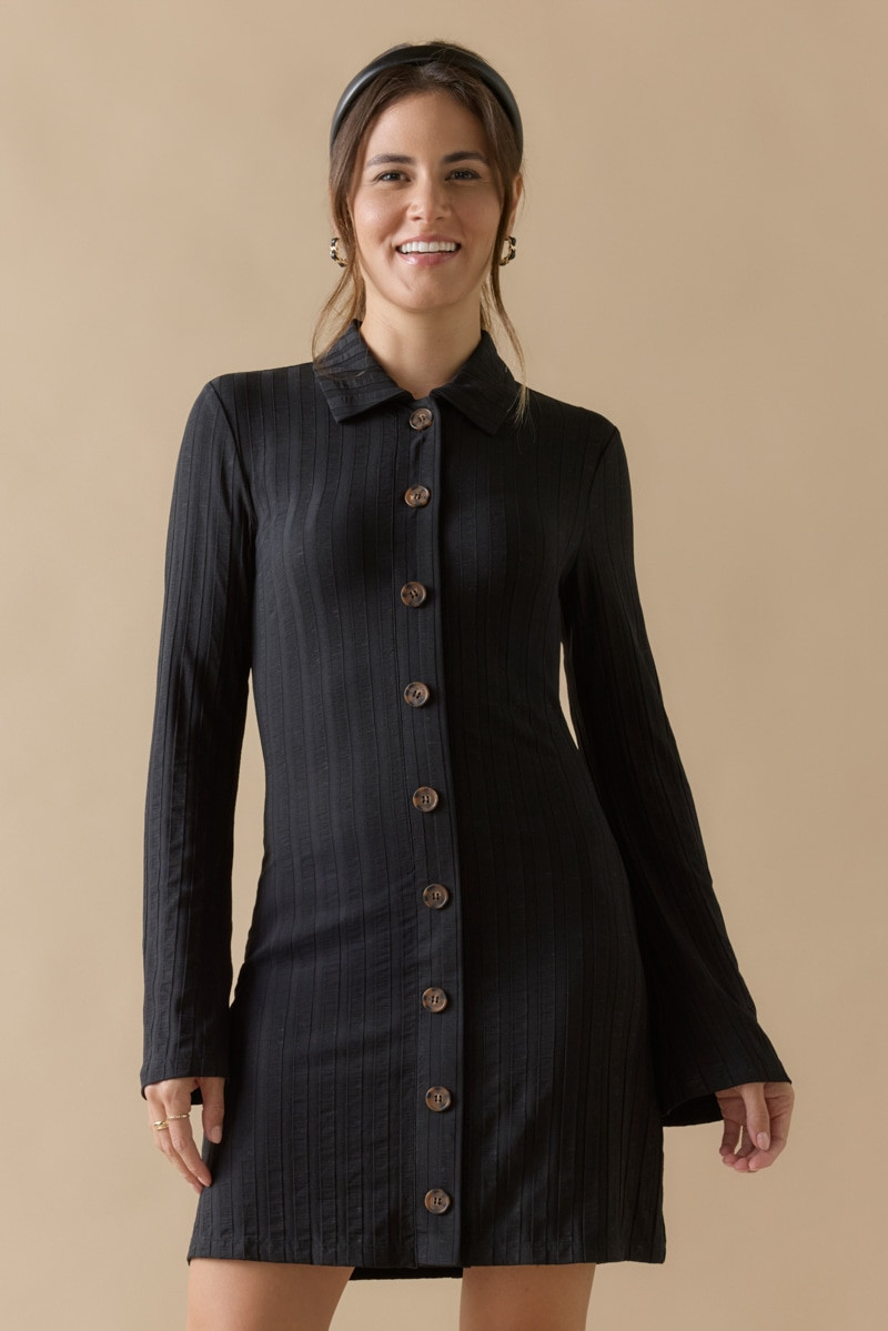 Cam Button Up Long Sleeve Mini Dress