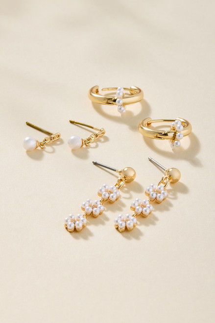 Connie Pearl Embellished Earring Set