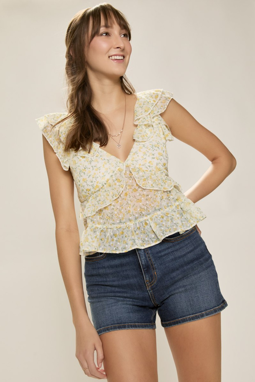 Emily Floral Flutter Neck Blouse