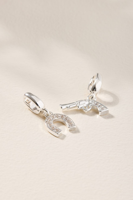 Horseshoe and Gun Charm Set Silver