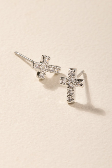 Kelsey Silver Crystal Cross Stud Earrings