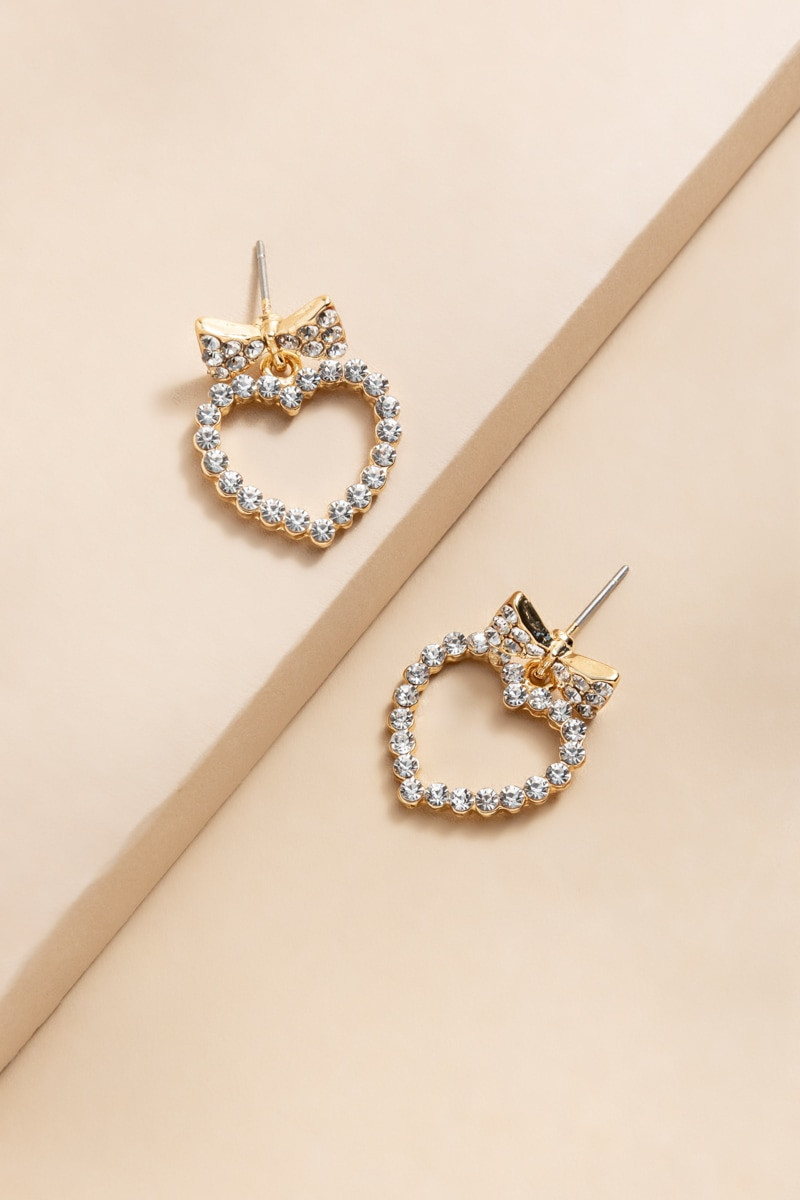 Alissa Pave Bow Heart Drop Earrings