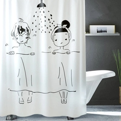 Men/Women Shower Illustration Waterproof Mildew  Shower Curtain Toilet Partition Curtain Bathroom Curtain with Hooks