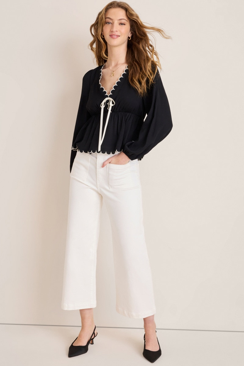 Nora Patch Pocket Wide Leg White Jeans