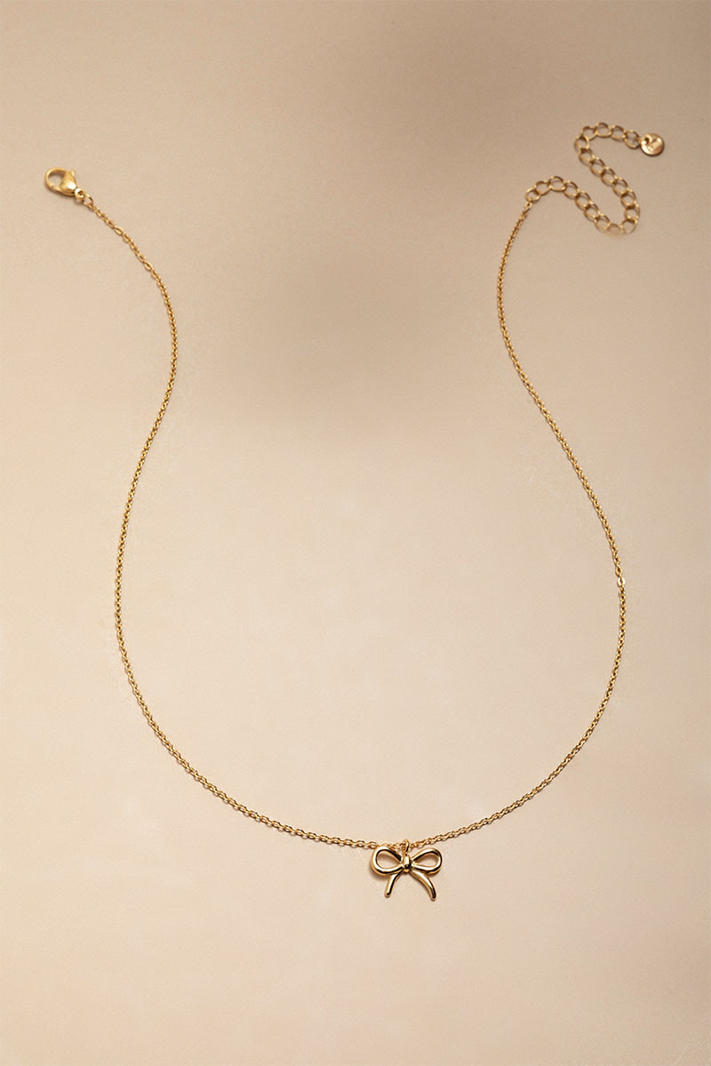 Victoria Stainless Steel Gold Bow Pendant Necklace