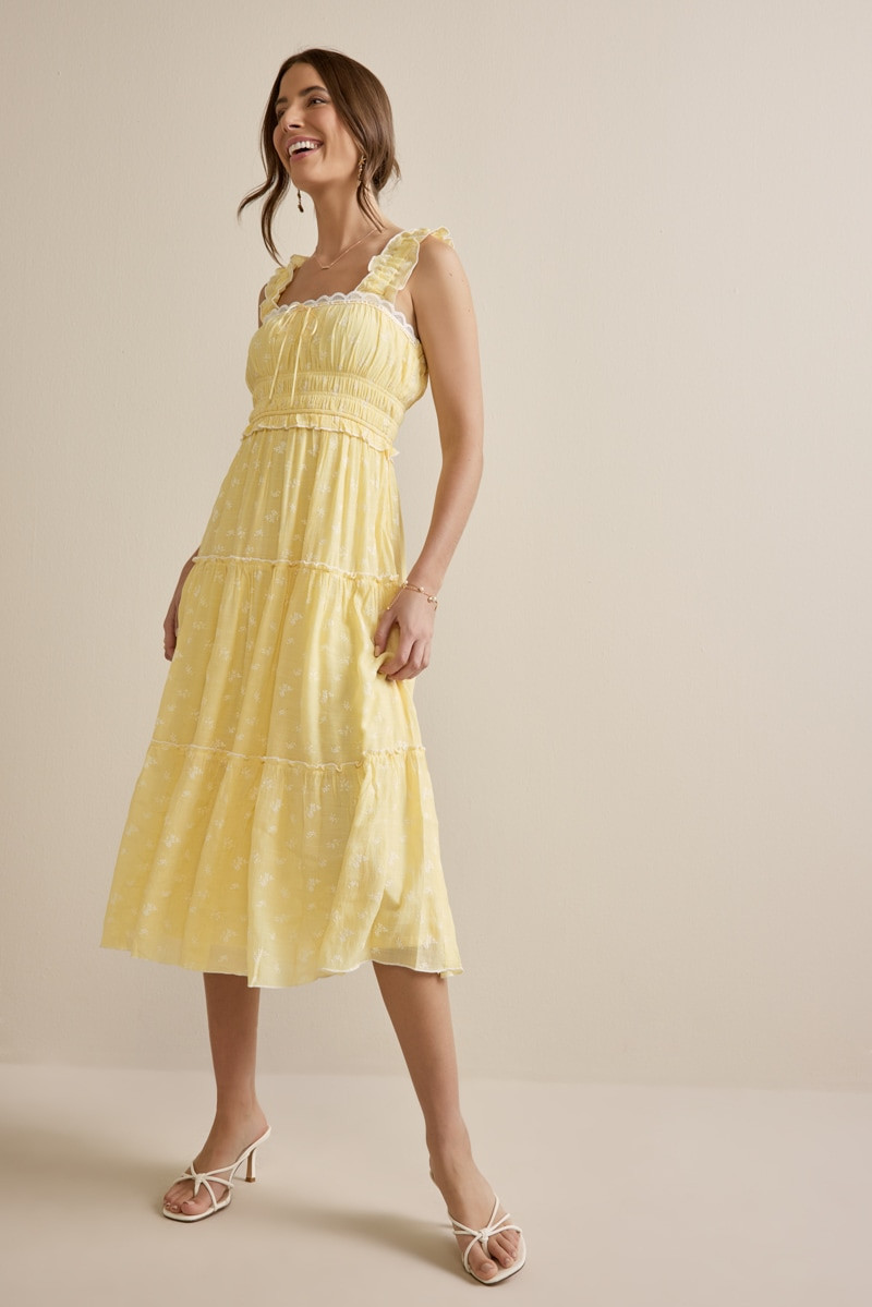 Gracie Lace Trim Floral Midi Dress